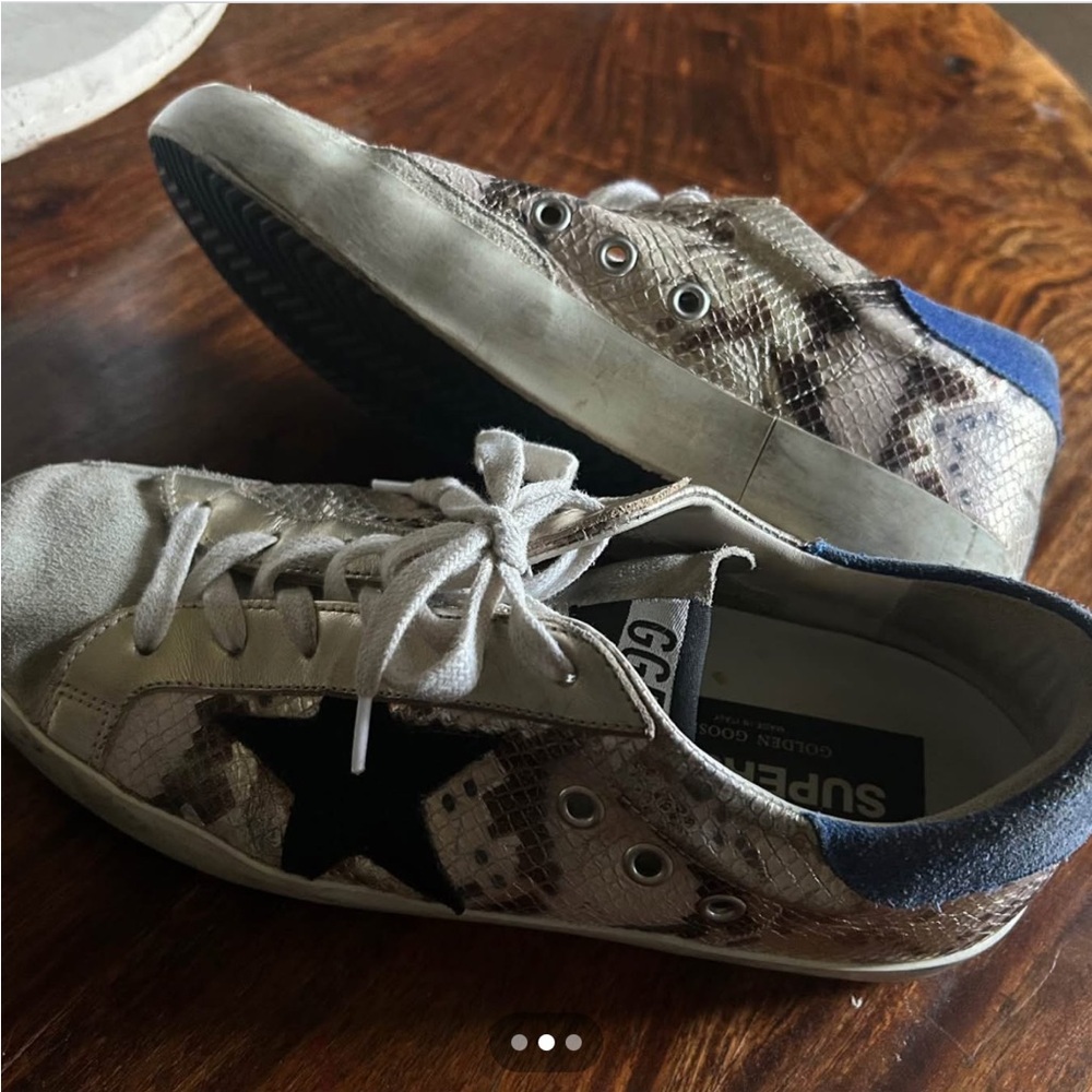 Golden Goose Silver and Blue Sneakers